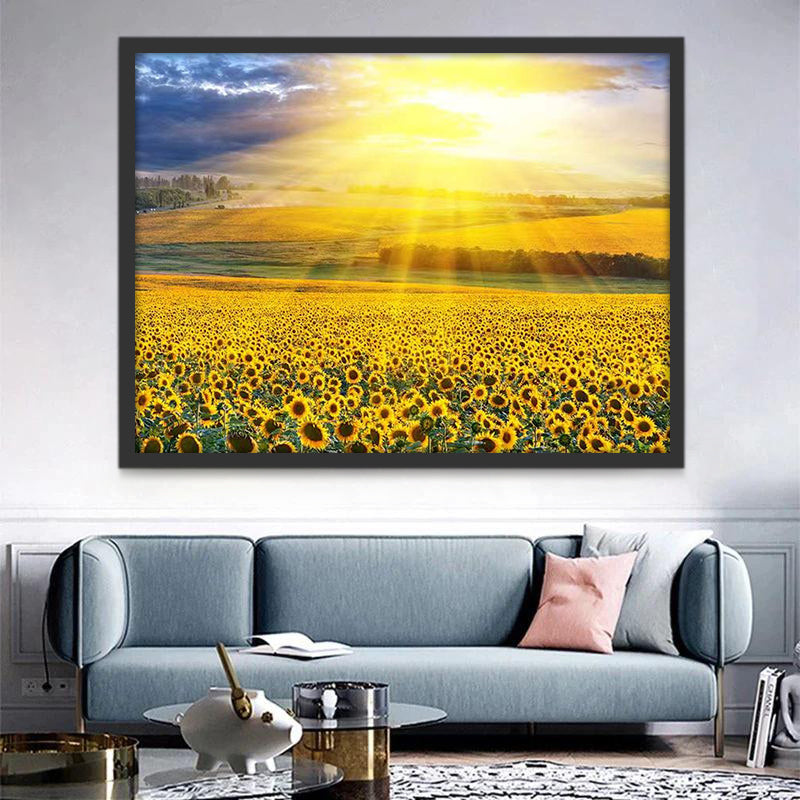 Champs de Tournesol et Soleil Peinture par Numéros