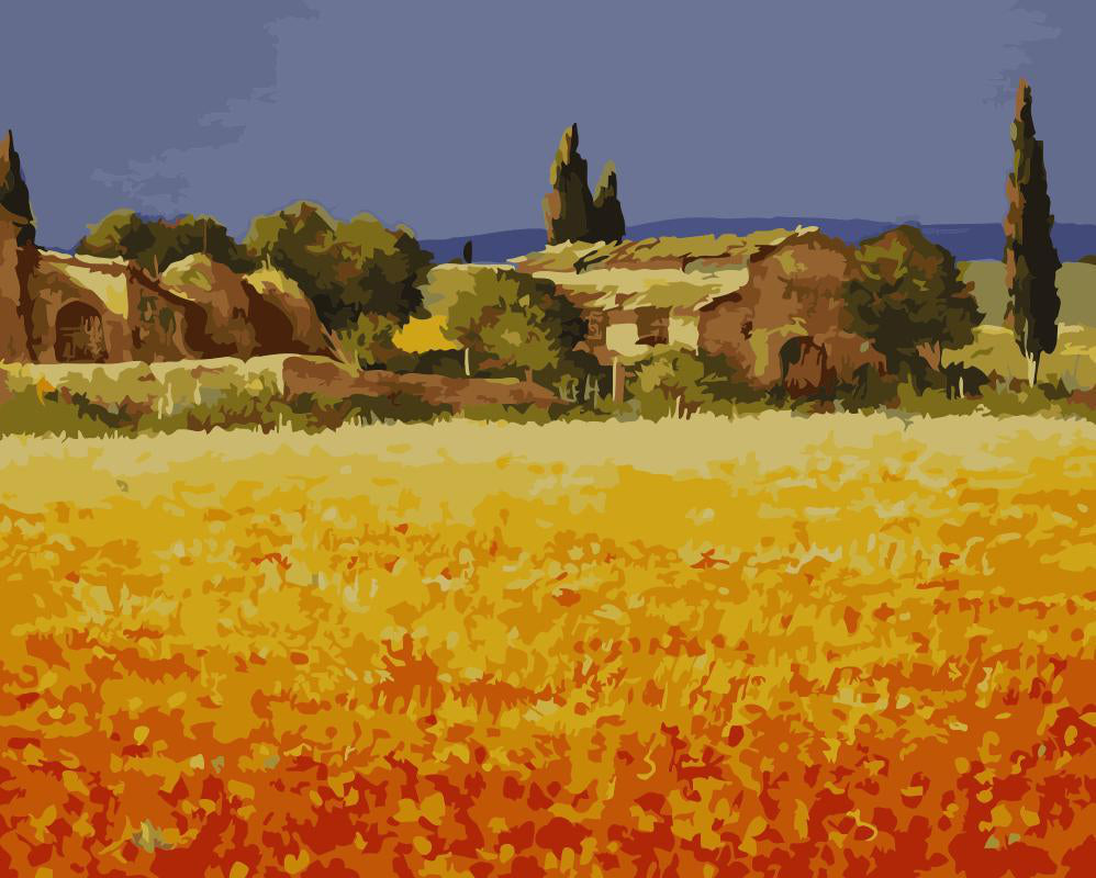 Champs et Maison Peinture par Numéros