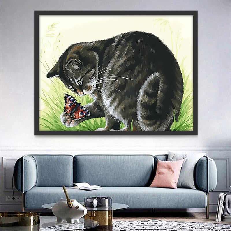 Chat Attrapant des Papillons Peinture par Numéros