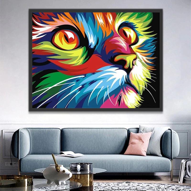 Chat aux Couleurs Arc-en-ciel Peinture par Numéros