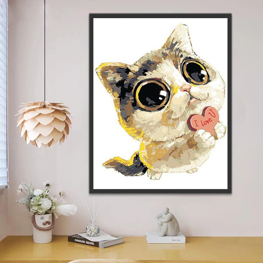 Chat aux Yeux Grands Cartoon Peinture par Numéros
