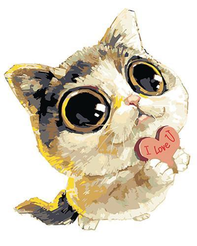 Chat aux Yeux Grands Cartoon Peinture par Numéros