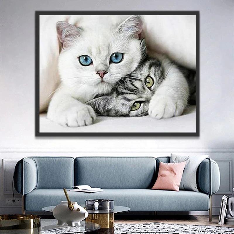 Chat Blanc et Chat Tigré Peinture par Numéros