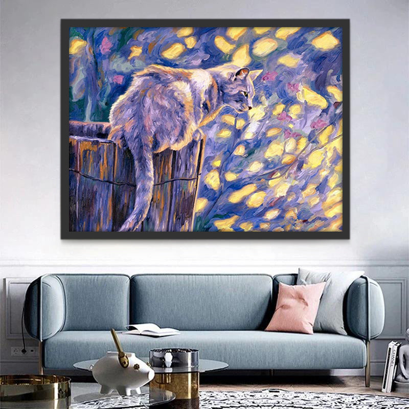 Chat Blanc sur Seau en Bois Peinture par Numéros
