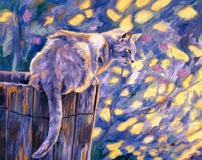 Chat Blanc sur Seau en Bois Peinture par Numéros