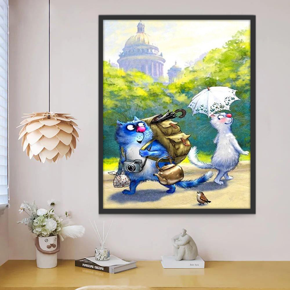 Chat Bleu et Chat Blanc en Voyage Peinture par Numéros