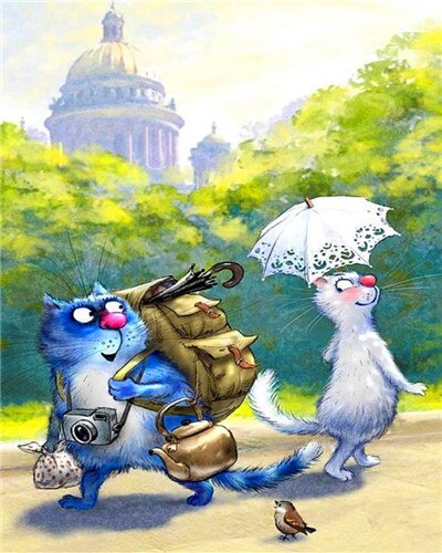 Chat Bleu et Chat Blanc en Voyage Peinture par Numéros