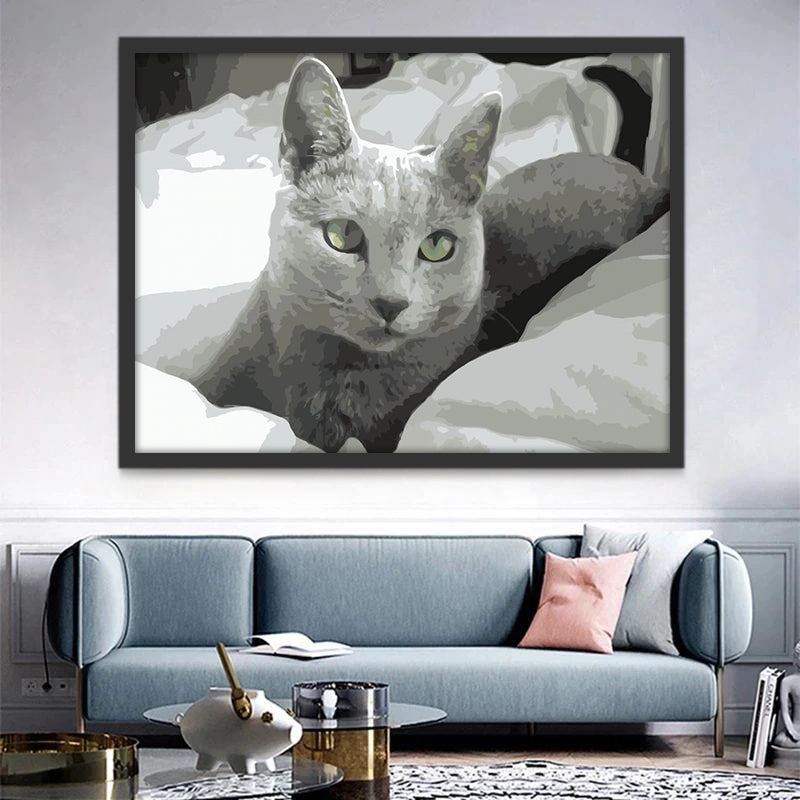 Chat Bleu Russe Peinture par Numéros