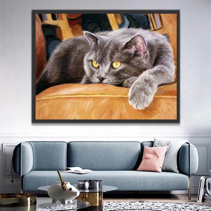 Chat British shorthair aux Yeux Jaunes Peinture par Numéros