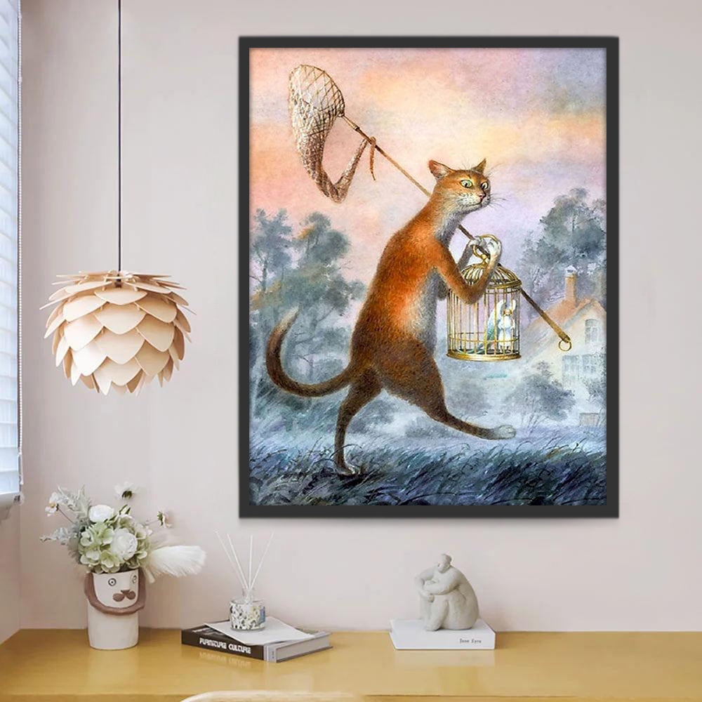 Chat Chassant les Oiseaux Peinture par Numéros