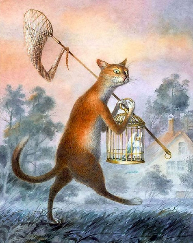 Chat Chassant les Oiseaux Peinture par Numéros