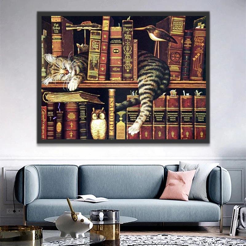 Chat Dormant sur l'Etagère Peinture par Numéros