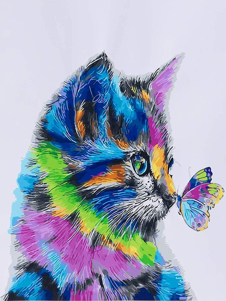 Chat et Papillon Colorés Peinture par Numéros