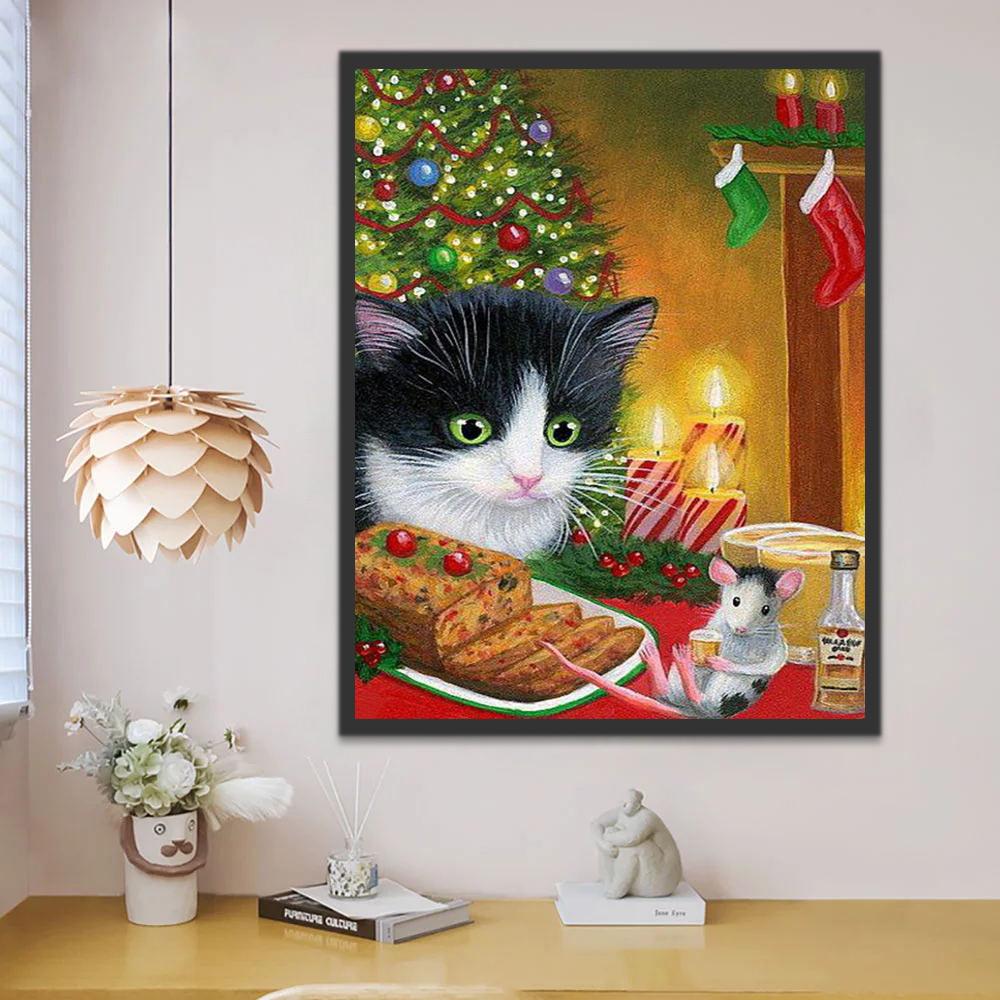 Chat et Souris Mangeant des Friandises de Noël Peinture par Numéros'