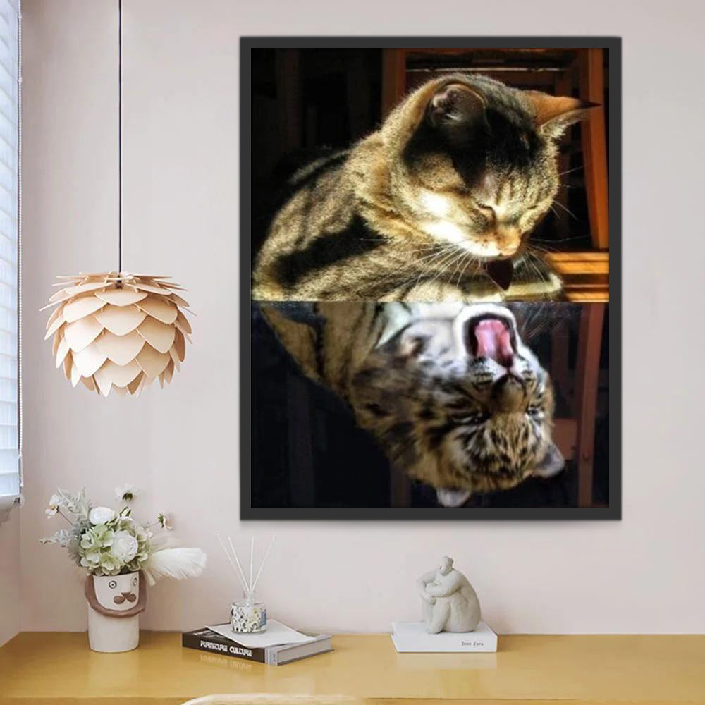 Chat et Tigre Rugit dans le Reflet Peinture par Numéros