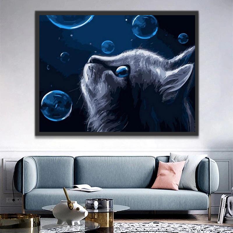 Chat Gris Beau Peinture par Numéros