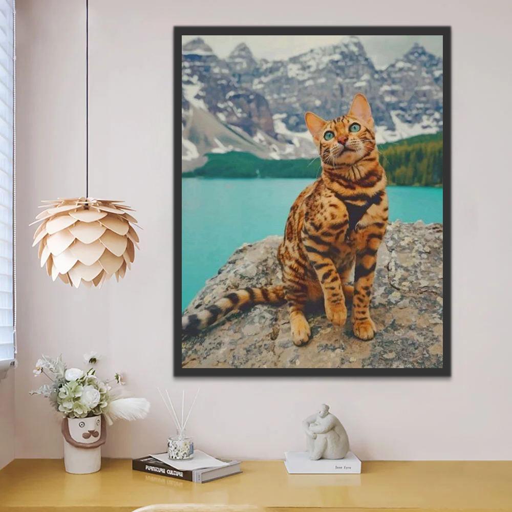 Chat-Léopard au Bord du Lac Peinture par Numéros