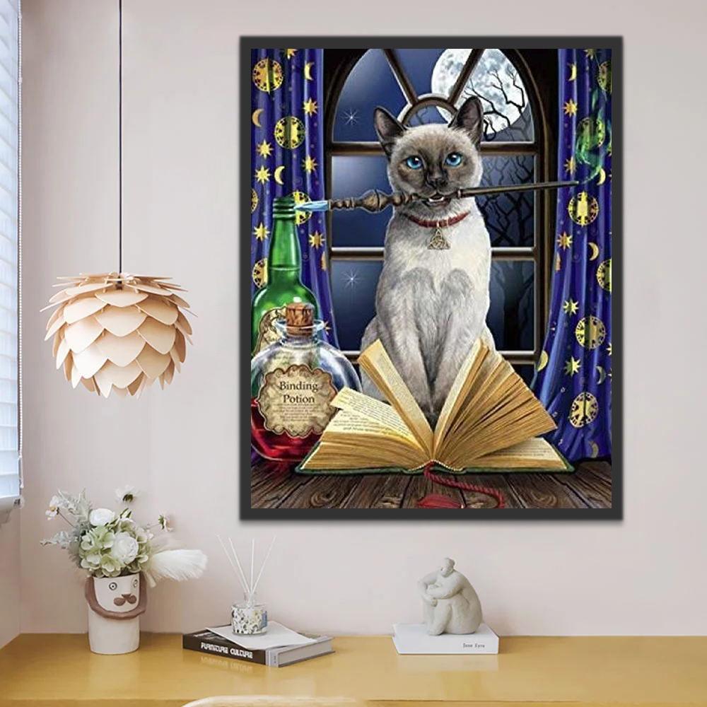 Chat Magique Tenant une Baguette Magique Peinture par Numéros