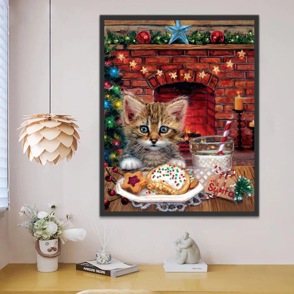 Chat Mangeant des Biscuits au Gingembre Noël Peinture par Numéros