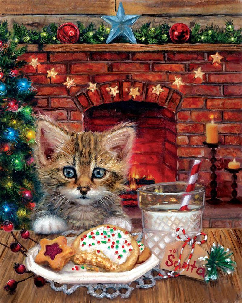 Chat Mangeant des Biscuits au Gingembre Noël Peinture par Numéros