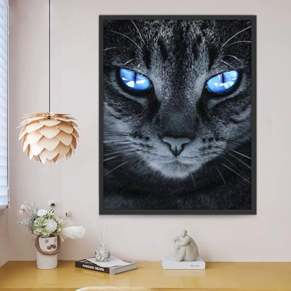 Chat Noir aux Yeux Bleus Peinture par Numéros