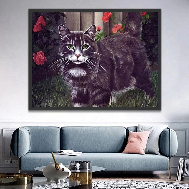 Chat Noir avec des Yeux Verts Dégageant de la Prestance Peinture par Numéros