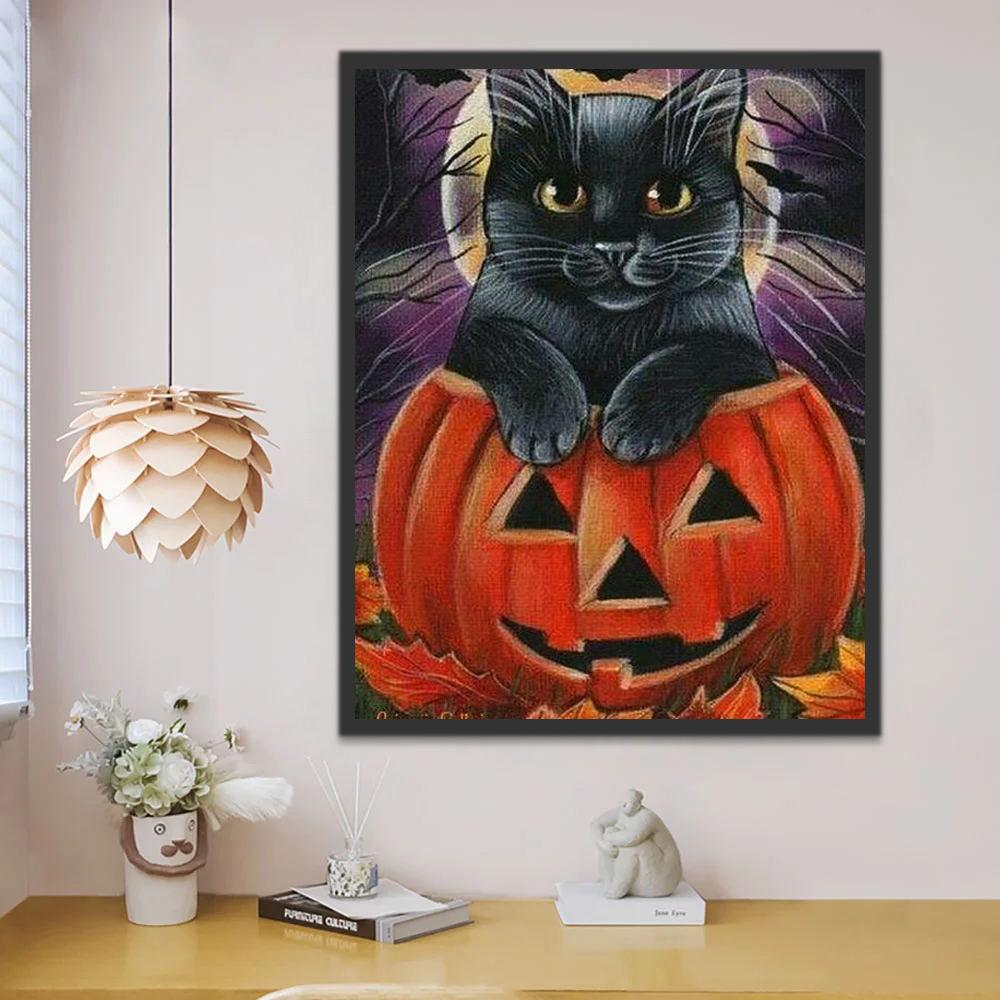 Chat Noir dans la Citrouille Halloween Peinture par Numéros