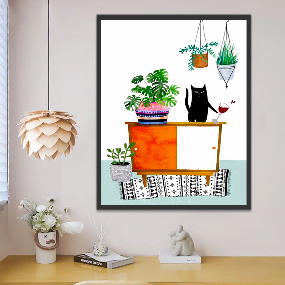 Chat Noir Espiègle Peinture par Numéros