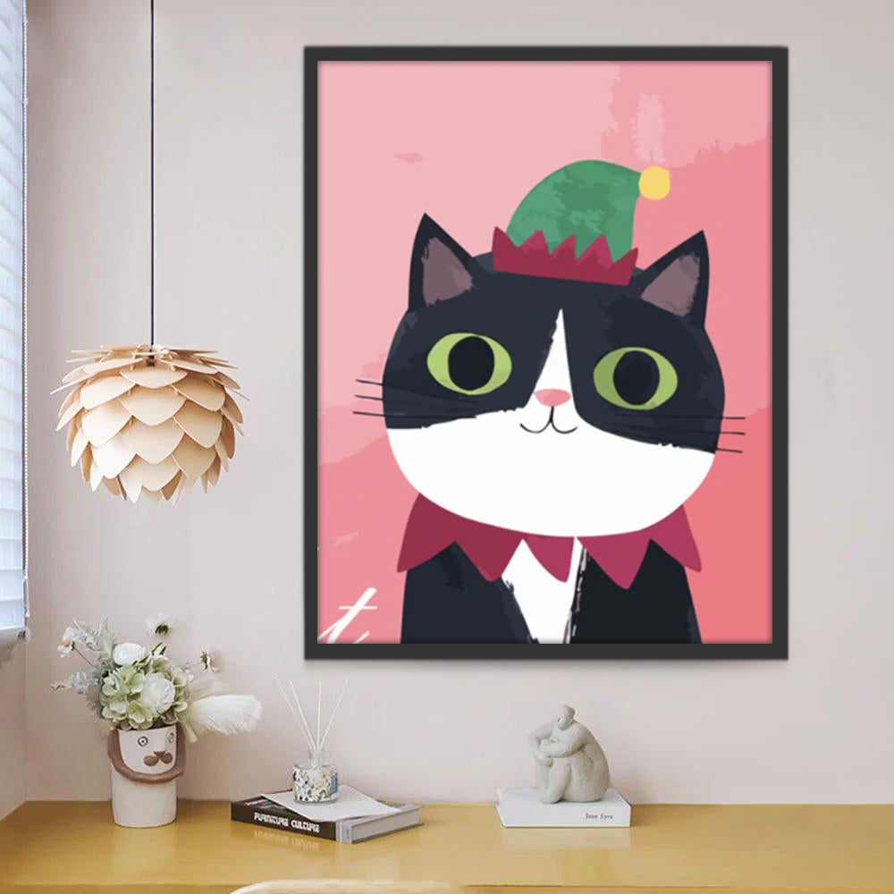 Chat Noir et Blanc Cartoon Peinture par Numéros