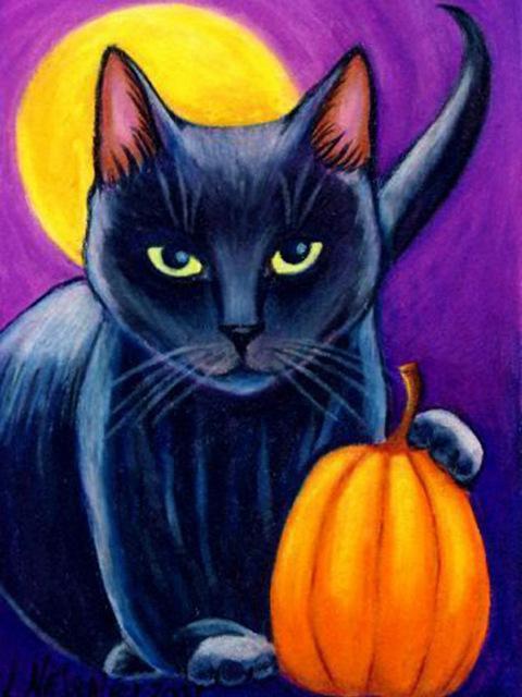Chat Noir et Lune Claire Halloween Peinture par Numéros