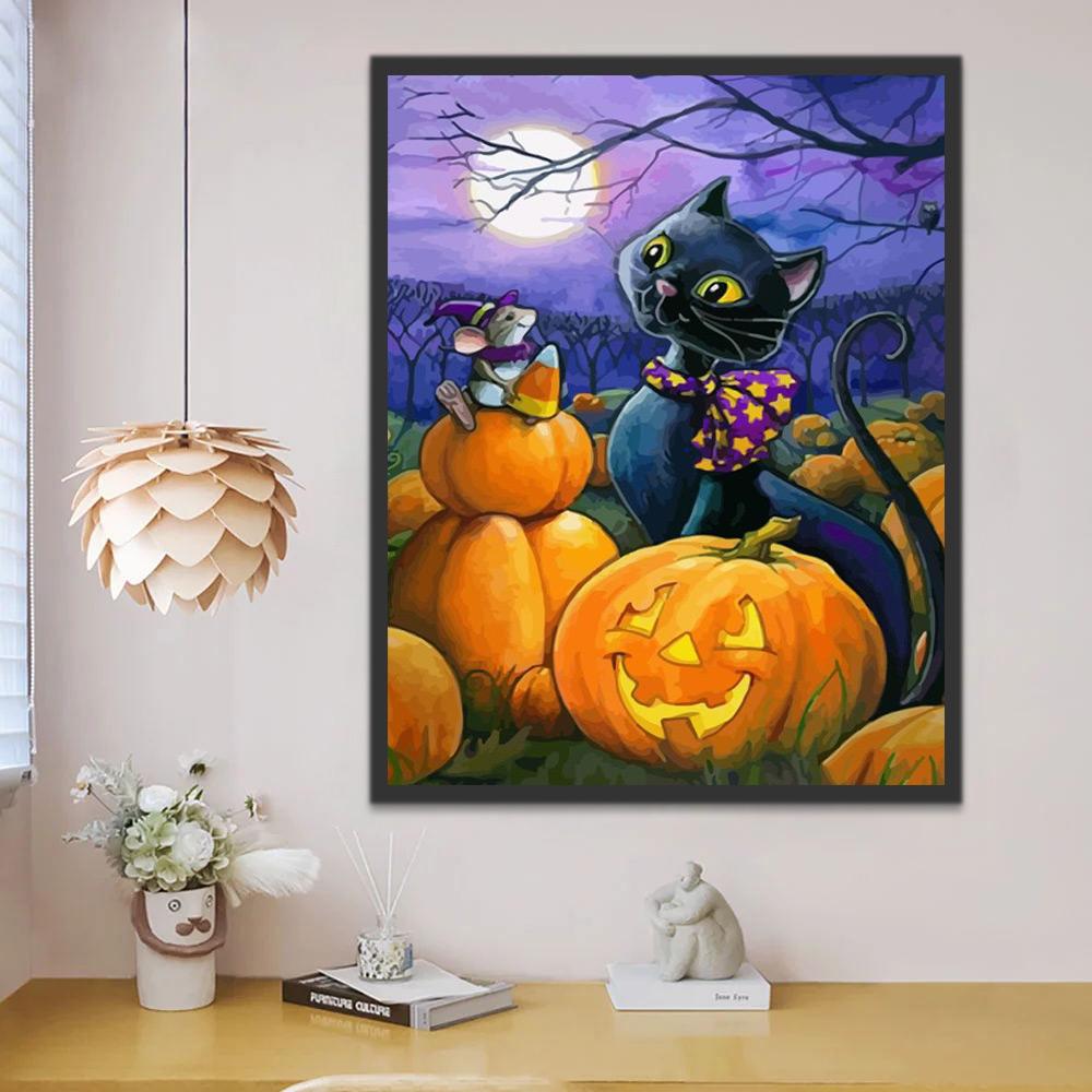 Chat Noir et Souris Halloween Peinture par Numéros