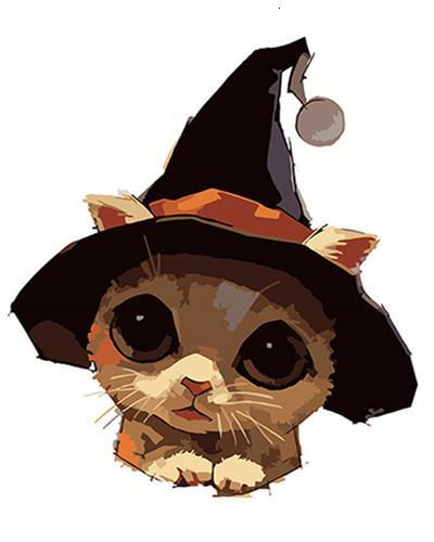 Chat Roux Adorable avec un Chapeau de Sorcier Peinture par Numéros