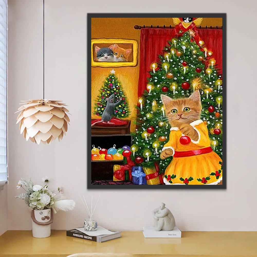 Chat Roux en Robe de Noël Peinture par Numéros