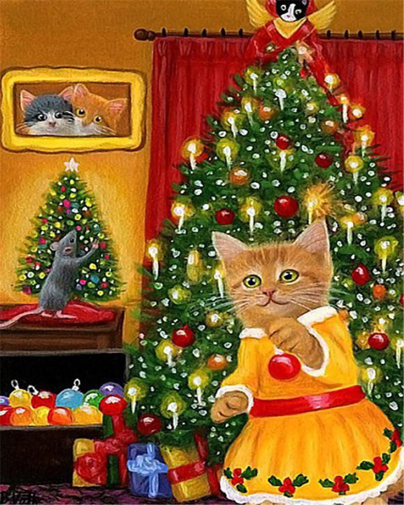 Chat Roux en Robe de Noël Peinture par Numéros