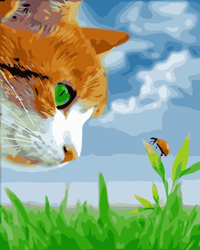 Chat Roux et Coccinelle Peinture par Numéros