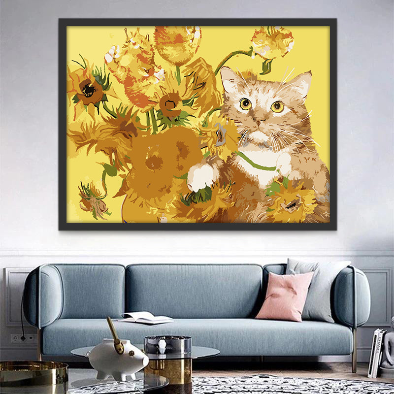 Chat Roux et les Tournesols Peinture par Numéros