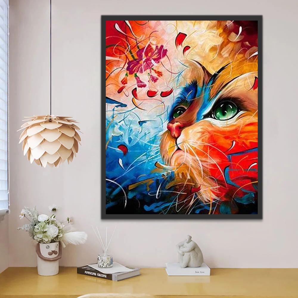 Chat Roux et Pétales Tombés Peinture par Numéros