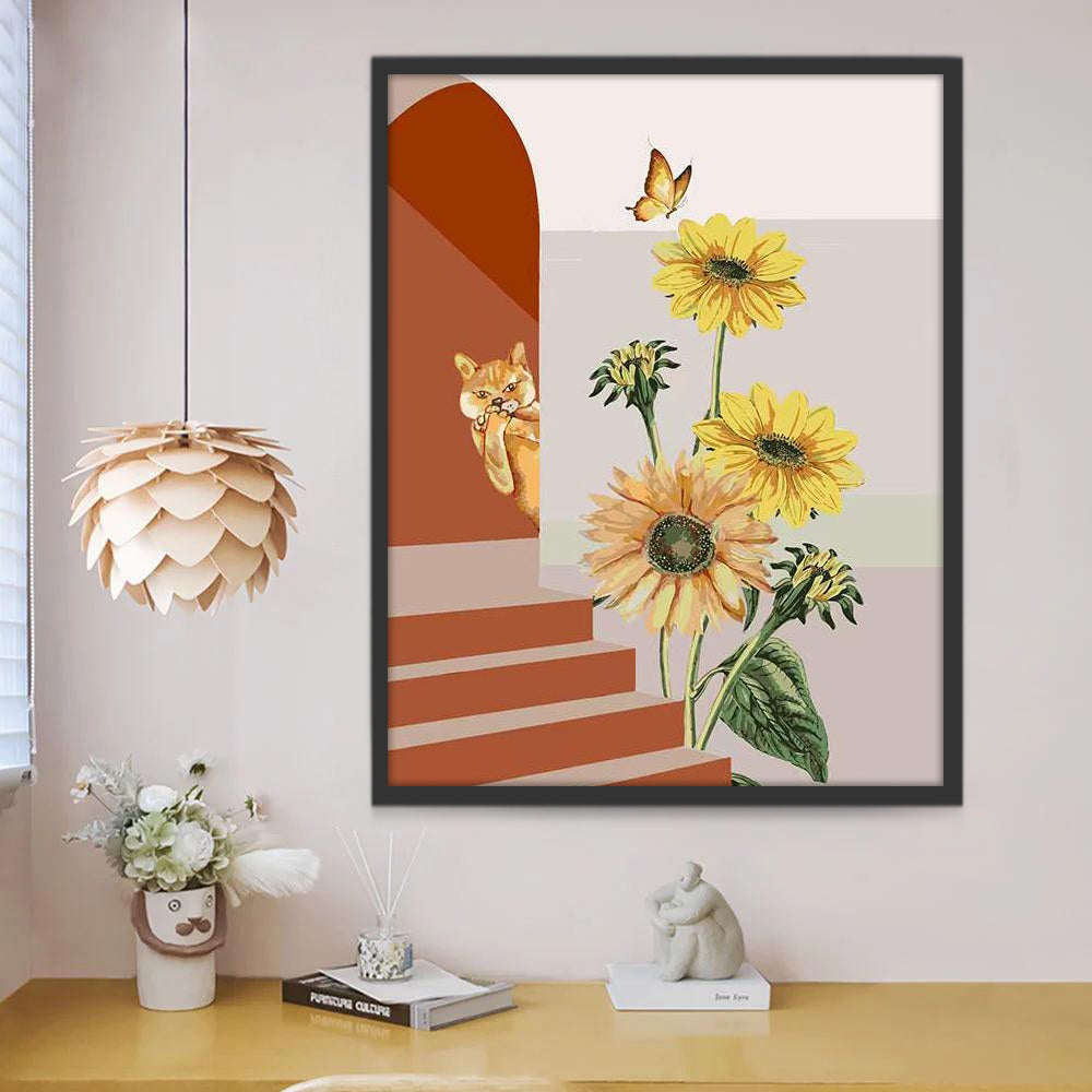 Chat Roux et Tournesol Peinture par Numéros