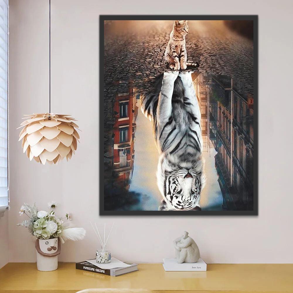 Chat Tigré et Tigre Blanc Peinture par Numéros
