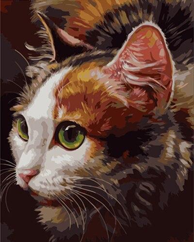 Chat Tricolore aux Yeux Verts Peinture par Numéros