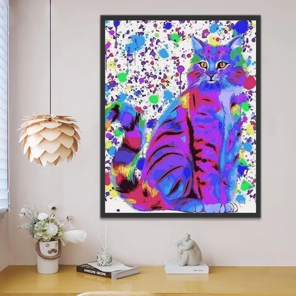 Chat Violet avec des Taches Colorées Peinture par Numéros
