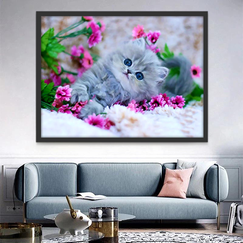 Chaton Agréable dans les Fleurs Peinture par Numéros