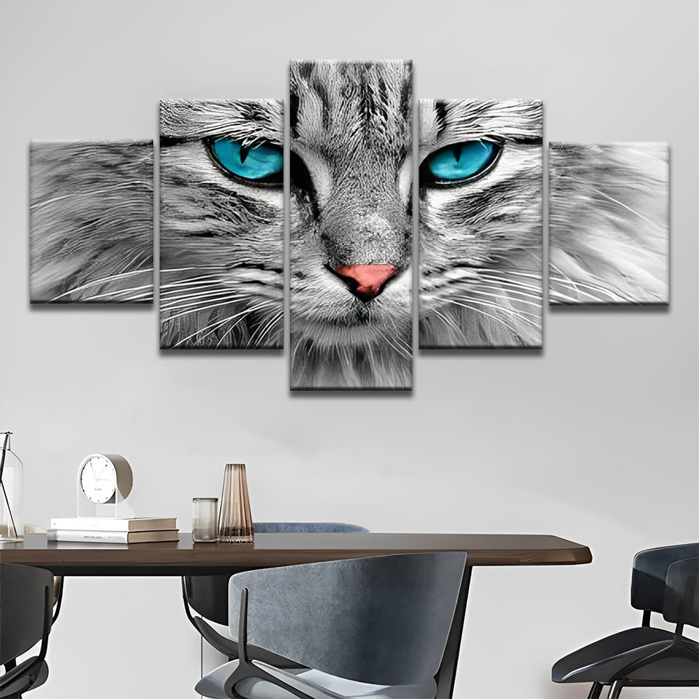 Chaton Argenté aux Yeux Bleus 5 Partie Peinture par Numéros