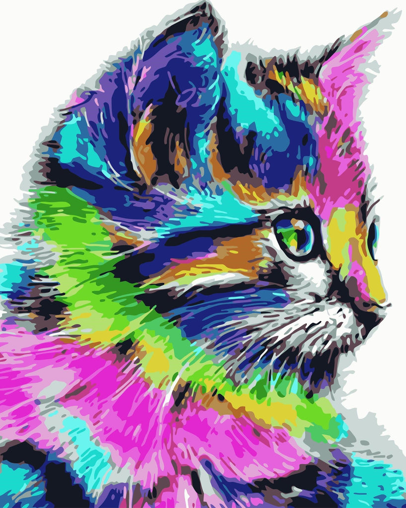 Chaton aux Couleurs Arc-en-ciel Peinture par Numéros