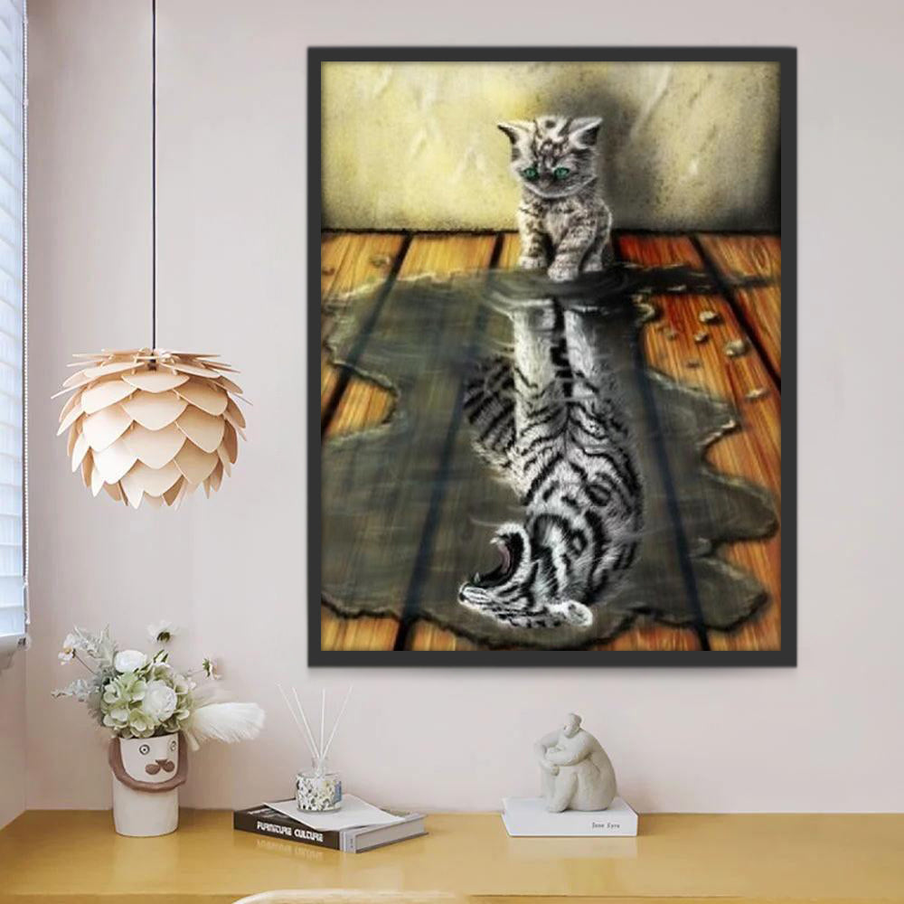 Chaton Blanc et Tigre Blanc dans le Reflet Peinture par Numéros