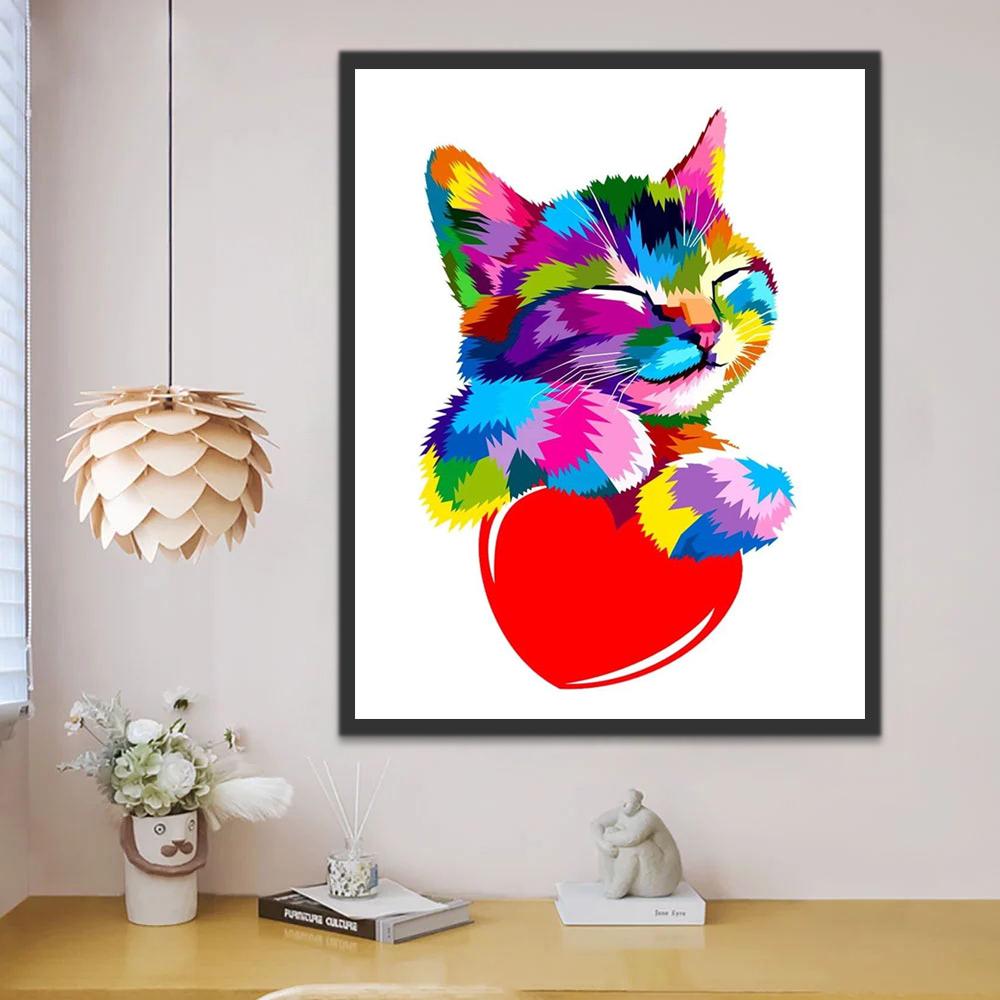 Chaton Coloré avec un Coeur Peinture par Numéros