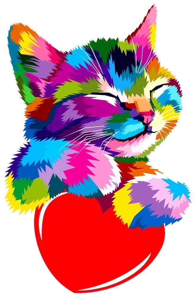 Chaton Coloré avec un Coeur Peinture par Numéros