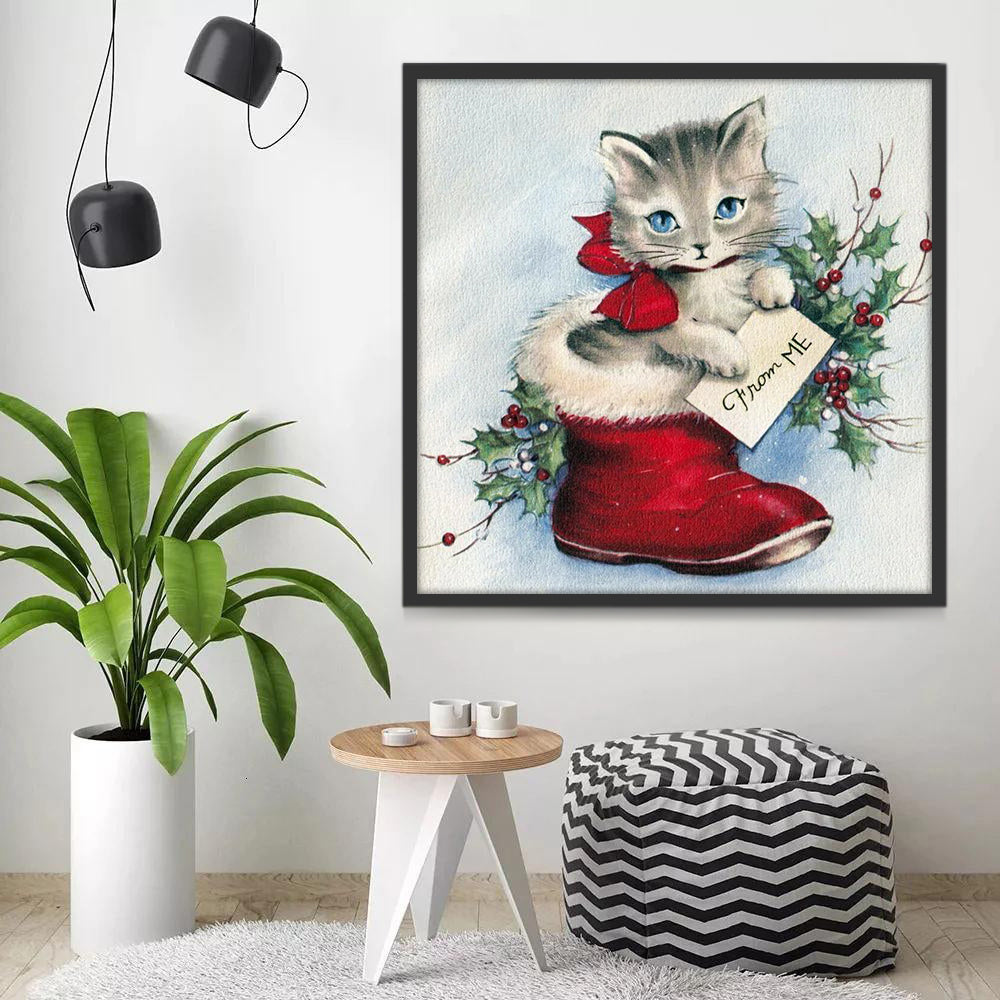 Chaton dans la Botte du Père Noël Peinture par Numéros