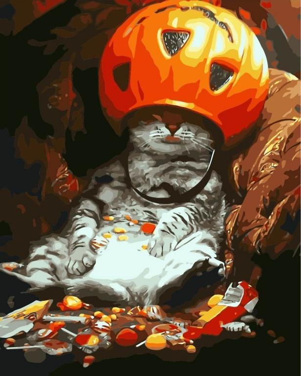 Chaton et Bonbons Halloween Peinture par Numéros