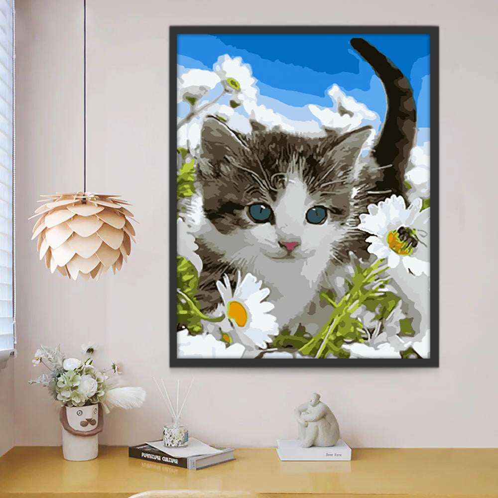 Chaton et Marguerites Peinture par Numéros